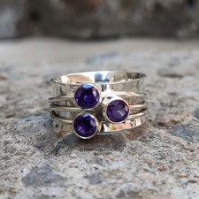 Amethyst Spinner Ring, 925 Sterling Silver Ring, Handmade Ring, Women  All Size