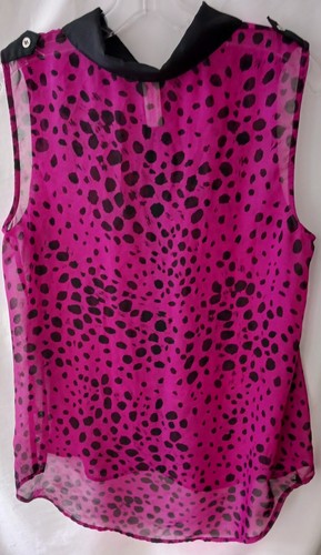 No Boundaries Sheer Top Maroon-Black Polka Dot Sz XL Sleeveless Button-Up Blouse - Picture 5 of 11