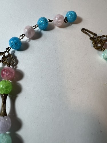 Vintage pastel color acrylic crystal Crinkle look bead necklace 2 Strands 14” - Picture 10 of 12