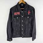 AC/DC Denim Jacket Mens Size XL Black Button Up Embroidered Logo Top Pockets