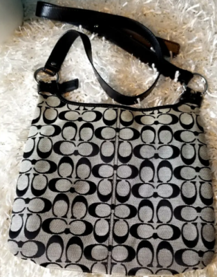 Coach Vintage Soho Black Leather and Signature C Canvas Shoulder