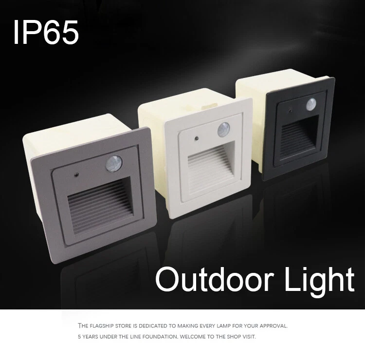 Outdoor 3W Motion-Sensor Led Step Stair Lights Footlight Recessed Corner Lamp - Image 2 of 4