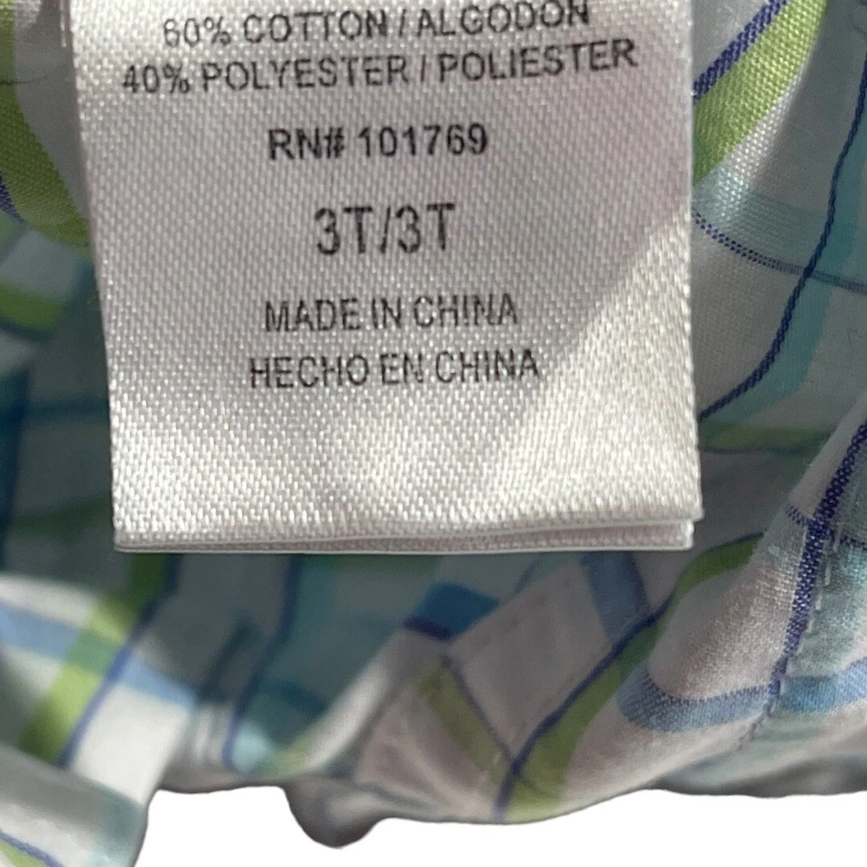 Camisa de vestir blanca a cuadros para niños pequeños con iglesia con botones azul y verde talla 3T Foto 2 de 4