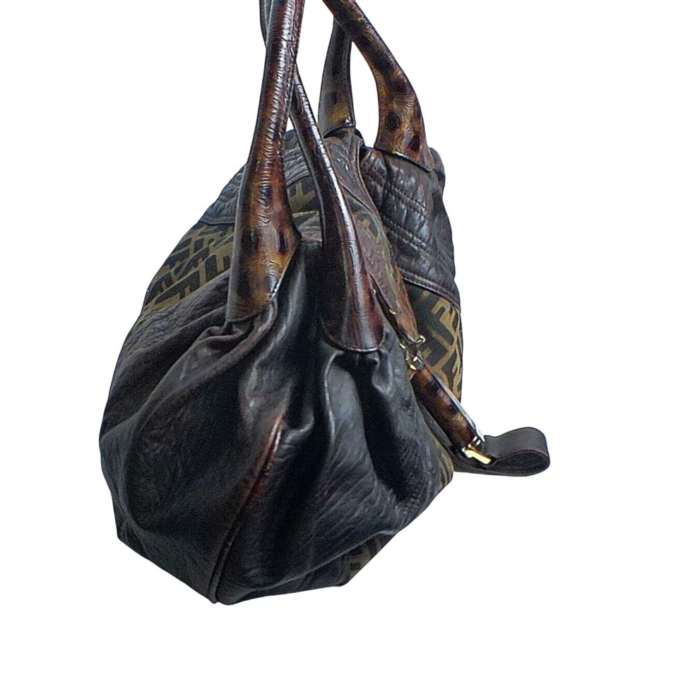 Fendi Zucca Nappa Nuvolata Vitello Tortuga Spy Bag Tobacco Brown Leather & Canva - Image 3 of 4