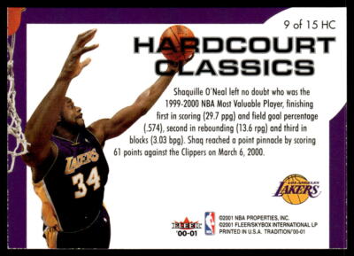 2000-01 Fleer Tradition #9 HC Shaquille O