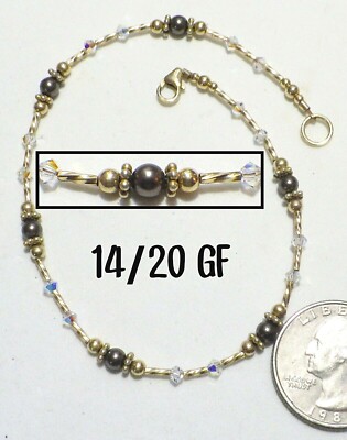 14/20K GF Dainty Crystal Twist Bead/Chocolate Pearl Anklet/Bracelet 