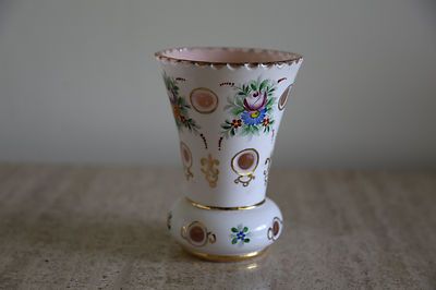Antique Moser Bohemian enamel Moser Glass cut to pink hand painted floral (40)