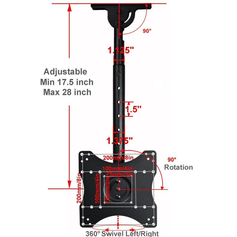 Ceiling Mount 26 29 32 37 39 40 42 47 LED UHD TV Monitor Tilt Swivel Bracket 1nx - Image 3 of 4