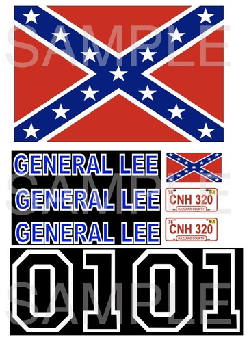 1:24 BLACK GENERAL LEE WATER-SLIDE DECALS FOR model car SLOT CAR: - Picture 2 of 8