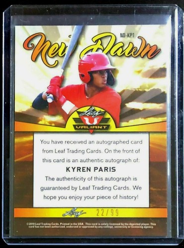 KYREN PARIS 2019 LEAF VALIANT GREEN REFRACTOR ROOKIE AUTO#22/99!ANGELS RC - Picture 3 of 5