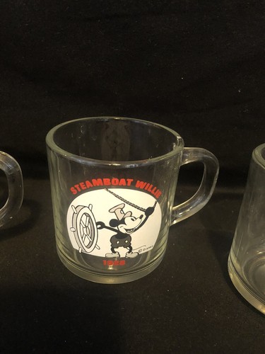Disney STEAMBOAT WILLIE 1928 Mugs Anchor Hocking Clear Glass Mickey Mouse *13 - Bild 3 von 7