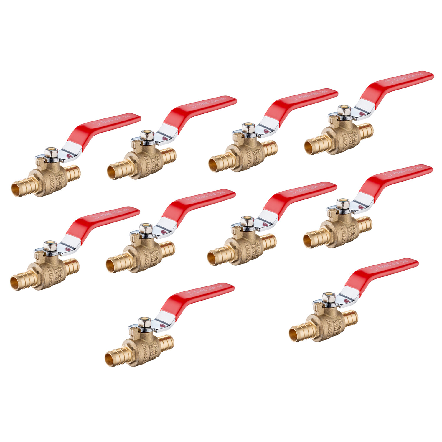 EFIELD 10 PCS 1/2" PEX FULL PORT SHUT OFF BALL VALVE RED HANDLE NO LEAD BRASS