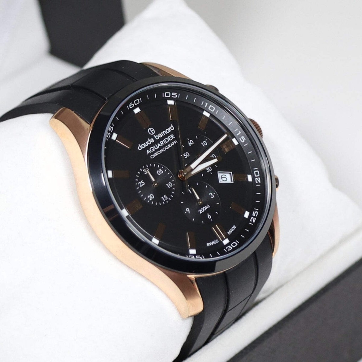 Claude Bernard Black Dial Rose Gold Tone Men's Chronograph Watch