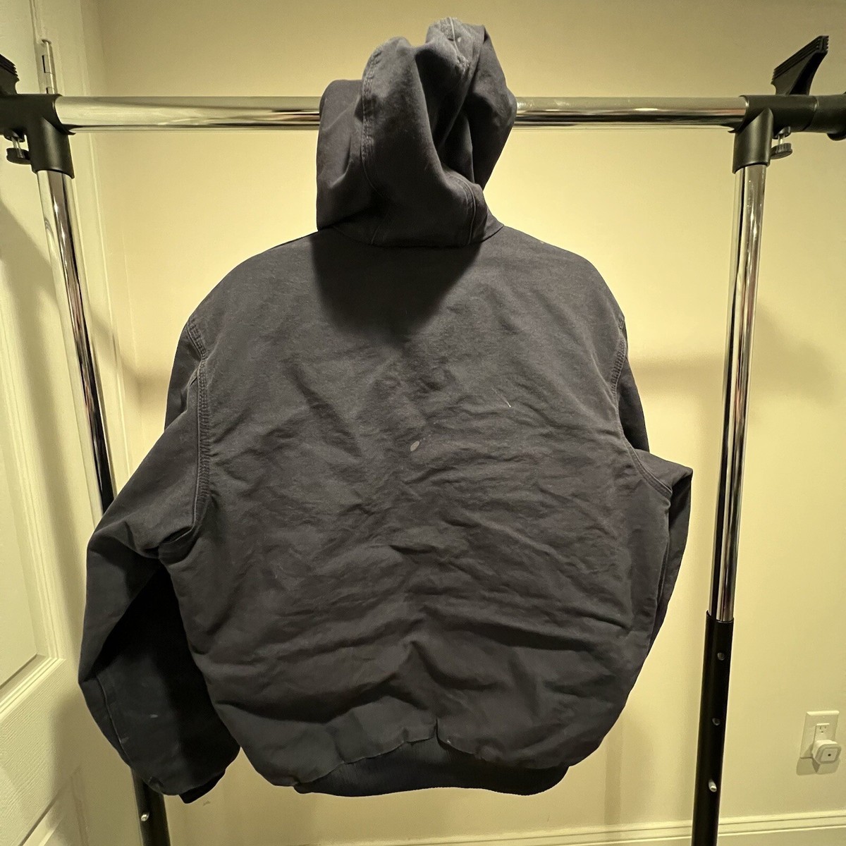 Carhartt Hooded Zip Duck Canvas Navy Blue Coat M Made In