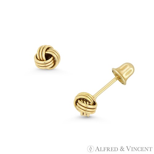 Love Knot Charm 4.5mm, 5mm, or 5.5mm Screwback Stud Earrings in 14k Yellow Gold - Picture 2 of 4