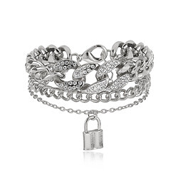 Classy Shiny Hip Hop Chain Inlaid Rhinestone Bracelet With Lock Charm - Picture 8 of 8