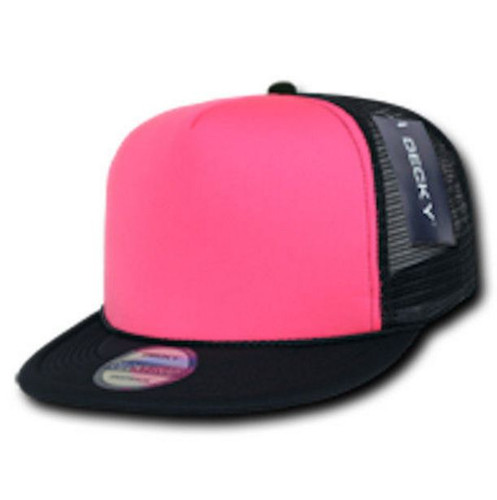 High Crown Cap Neon Plain Mesh Trucker Hat Snap back Flat Bill Hip Hop Unisex - Picture 7 of 10