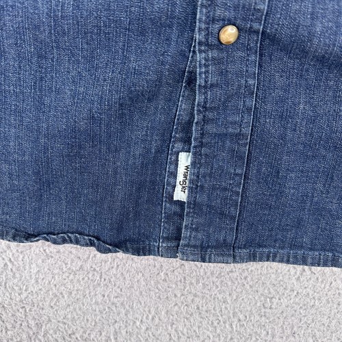 Wrangler Shirt Mens Large Slim Fit Indigo Stretch Blue Denim Pearl Snap - Imagen 4 de 8