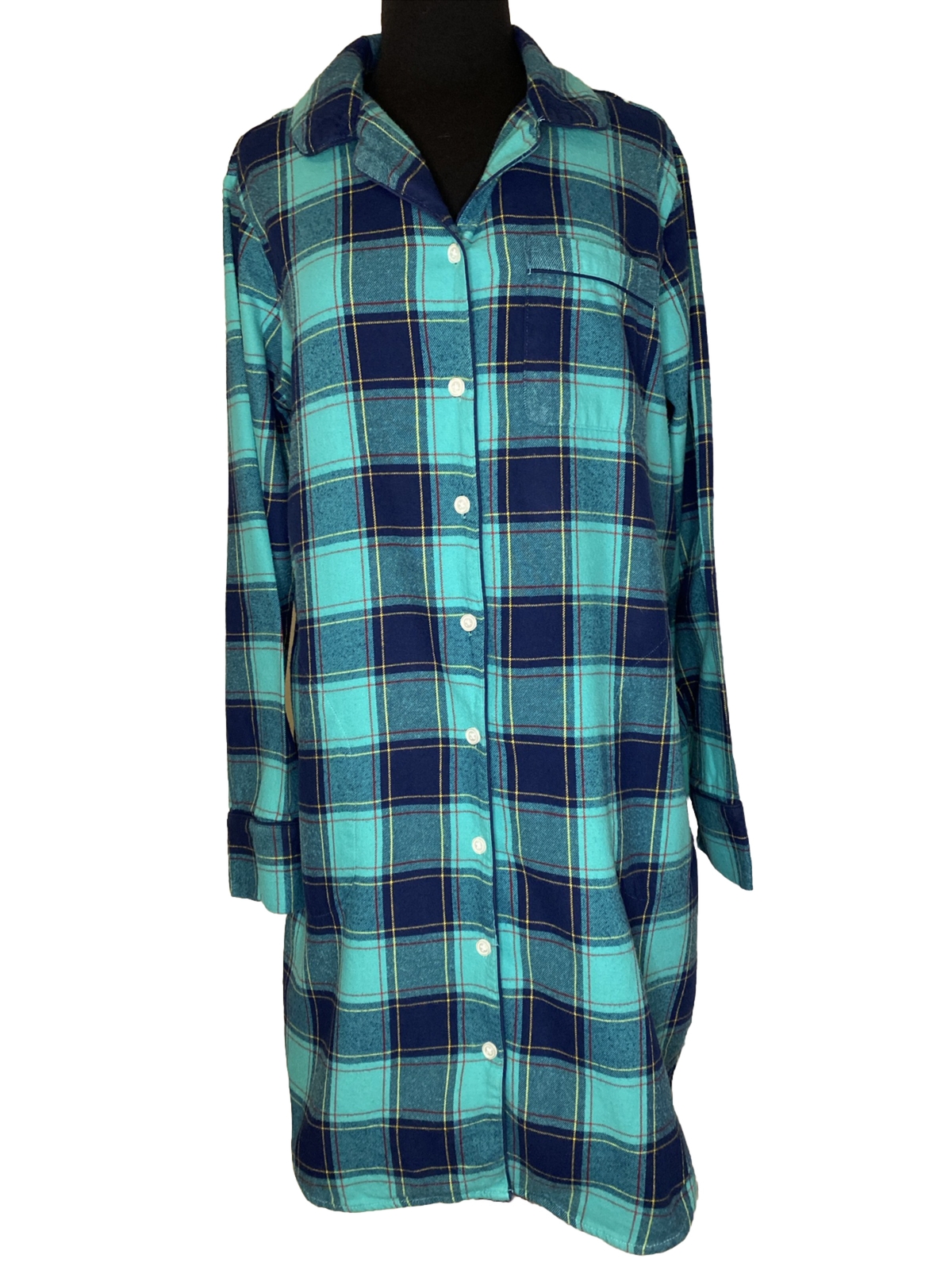 Lands' End Blue Plaid Flannel Nightshirt Size M eBay