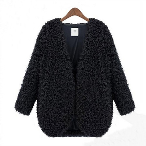Womens Lady Fluffy Shaggy Faux Fur Cape Coat Jacket Winter Outwear Cardigan Tops - Picture 9 of 12