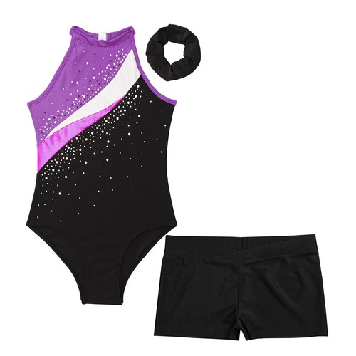 Kids Girls Bodysuit With Shorts Gymnastics Rompers Yoga Leotard Gym Dance Sport - Picture 89 of 113