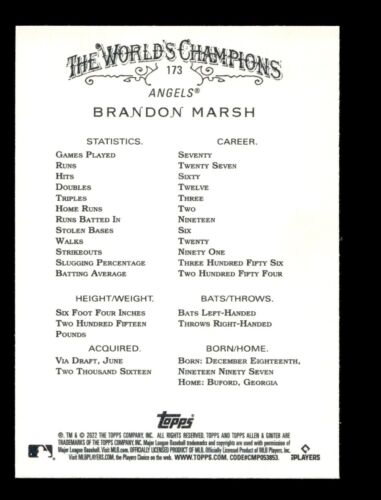 2022 Topps Allen & Ginter X Brandon Marsh RC Rookie #173 - Picture 2 of 2