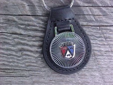 1950s FORD CREST LEATHER KEY FOB NOS CUSTOM-MADE BRILLIANT SILVER QUALITY