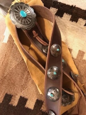Vintage Dee Morris Silver and Turquoise Leather Belt Dee Morris - Rare 10 Silver And Turquoise Concho Belt +  main image 2
