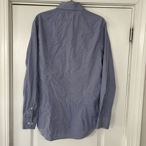 SuitSupply Two Ply Cotton Button Up Dress Shirt Mens 42 / 16.5 EUC Blue Gingham - Picture 2 of 14