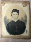 Zouave Soldier Tinted Albumen Print Watercolor / Crayon, Civil War Photograph