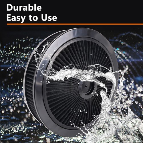 High Flow 14x3" Black Round Thru Washable Air Cleaner w/ Chrome Lid For SBC BBC - Picture 7 of 11