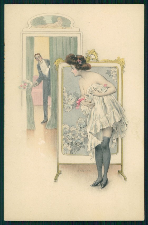 Cartolina Viennoise Rossler Risque Nude Lady M Vienne serie 142 ABRADED TC3858
