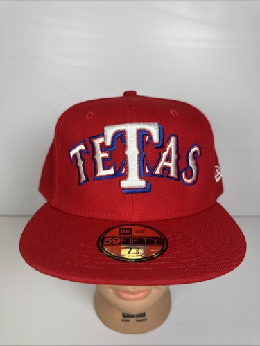 RED Texas Rangers TETAS New Era 59fifty Overlap Hat 7 5/8 BANNED Pulled By MLB - Picture 1 of 11