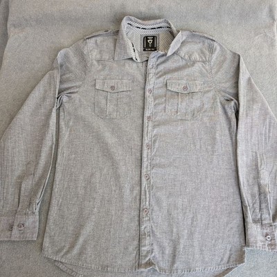 Fried Denim NYC Men s Slim Fit Grey Button Down Shirt - Medium