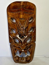 Hand Carved Hawaiian Tiki Mask with Fierce Expression Hand-Carved 8.5"