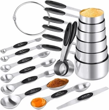 Measuring Cups & Spoons Set of 16,  Stainless Steel 8 Nesting Measure Cups Set &