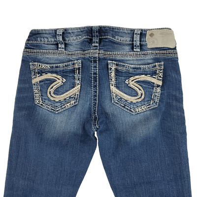 Silver Jeans Tuesday Low Capri Blue Stretch Denim 30x23 Thick Stitch, Rivets