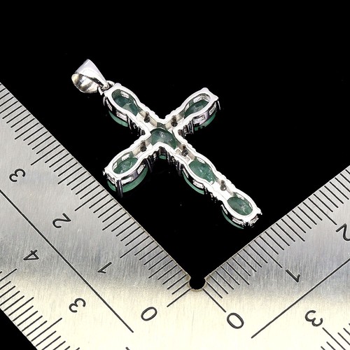 925 Sterling Silver Pendant Oval Emerald 6x4mm Natural Gemstone Cross Jewelry - Picture 3 of 14