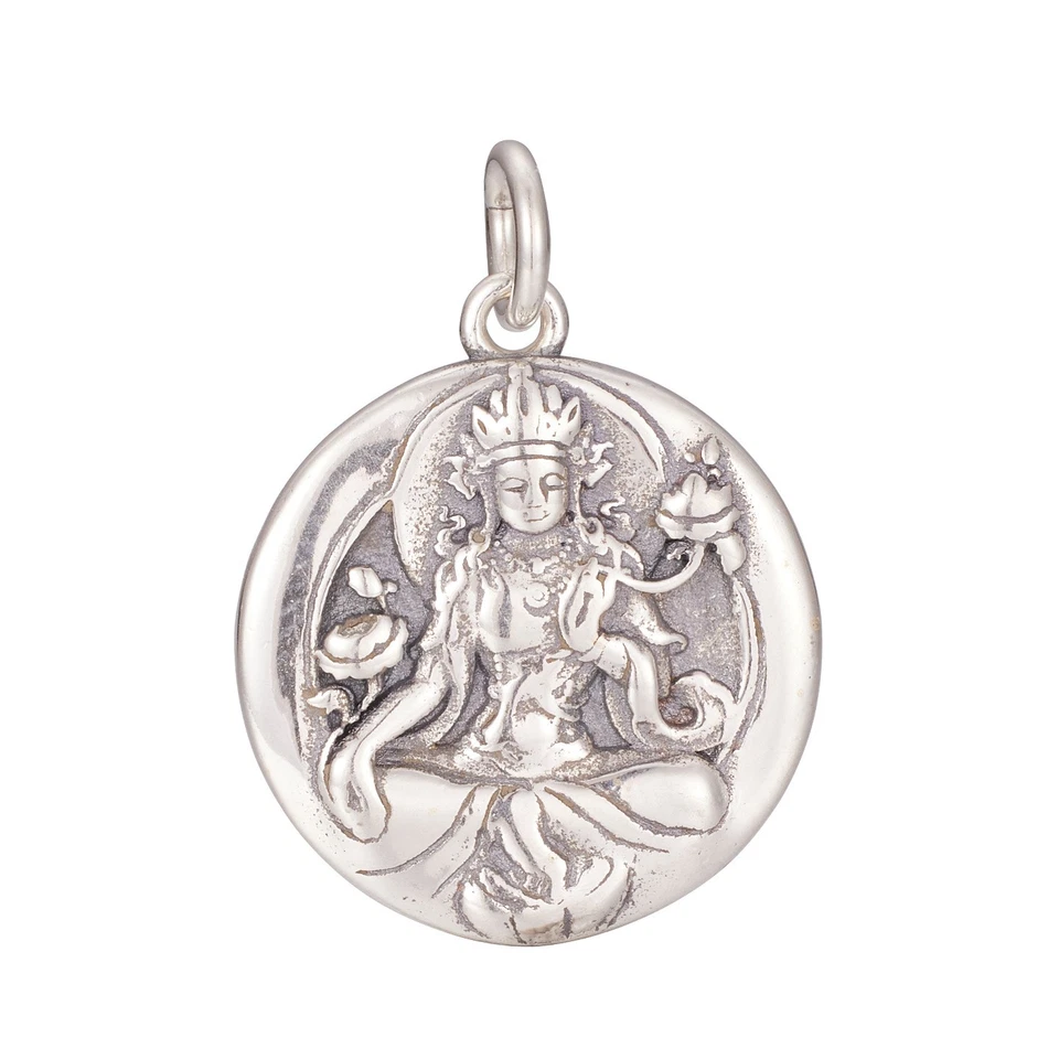 Colgante Tibetano Avalokiteshvara S925 Plata Azul Esmalte Om Mani Padme Hum Dije Foto 3 de 4
