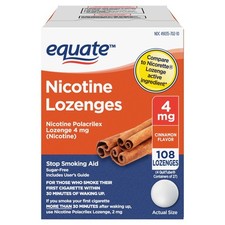Equate 4 mg Nicotine Polacrilex Lozenges, Stop Smoking Aid, Cinnamon, 108 Count