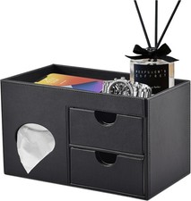 Square Tissue Box Cover with Drawers,Tissue Box Holder with Storage Black