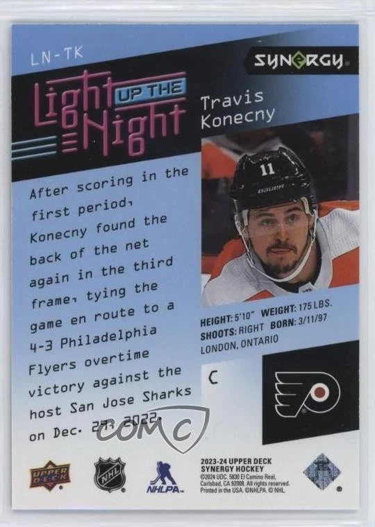 2023-24 Upper Deck Synergy Light Up The Night Blue /499 Travis Konecny #LN-TK - Image 2 of 2