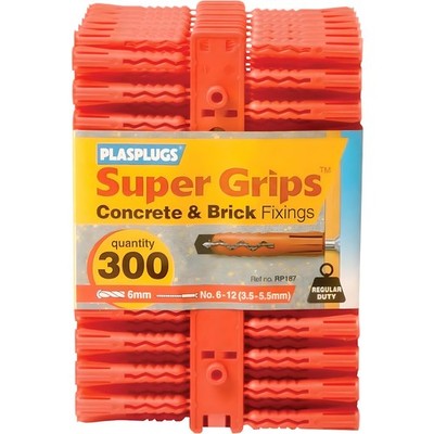 Plasplugs Super Grips rot Dübel 300 Stück Universal Mauerwerk Gipskarton UK