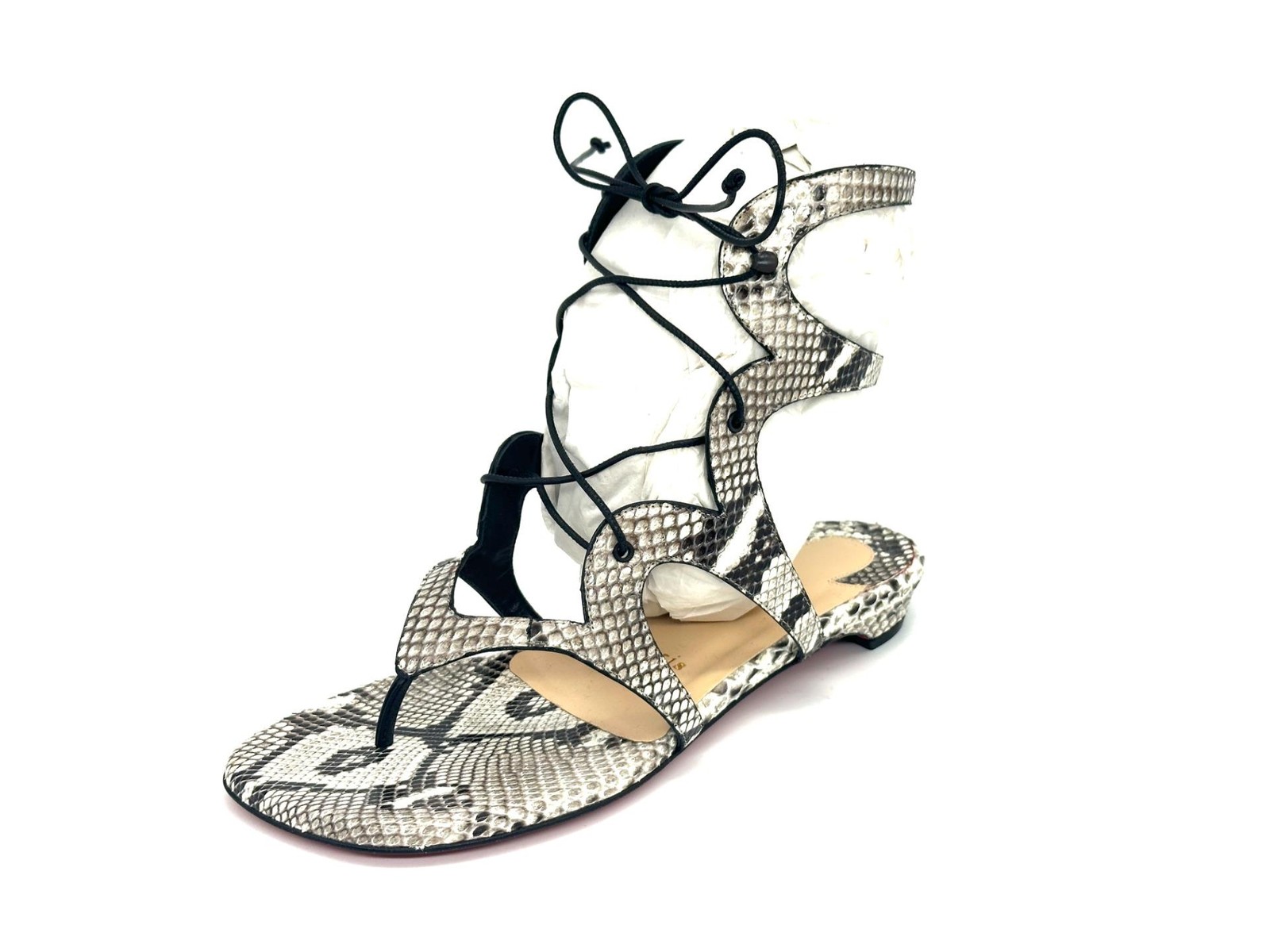 Christian Louboutin GIRAFINA Low Python Snake Gladiator Flat Sandals Shoes $1395 image 5