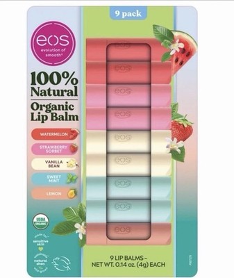 eos Organic Lip Balm 9 Pack Natural Shea Butter Assorted Flavors USDA