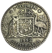 1952 AUSTRALIA ONE FLORIN 50% SILVER PRE-DECIMAL KING GEORGE VI COIN | *HIGGS -2