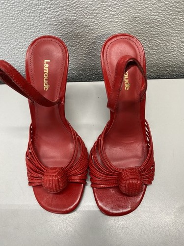 Larroude Women's Strappy Knot Slingback Pumps Size 6.5 Red *Preowned* - Picture 1 of 17