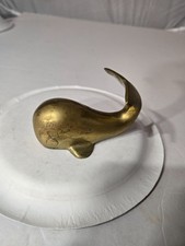 Vintage Solid Brass Whale Figurine  3" X 2" Tall