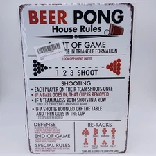 Beer Pong House Rules Party Game 8 x 12 Metal Tin Sign Man Cave Garage Wall Art