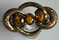 Wunderschöne Vintage Brosche Bronze mit rauchquarzfarbenden Steinen - Größe 5 cm